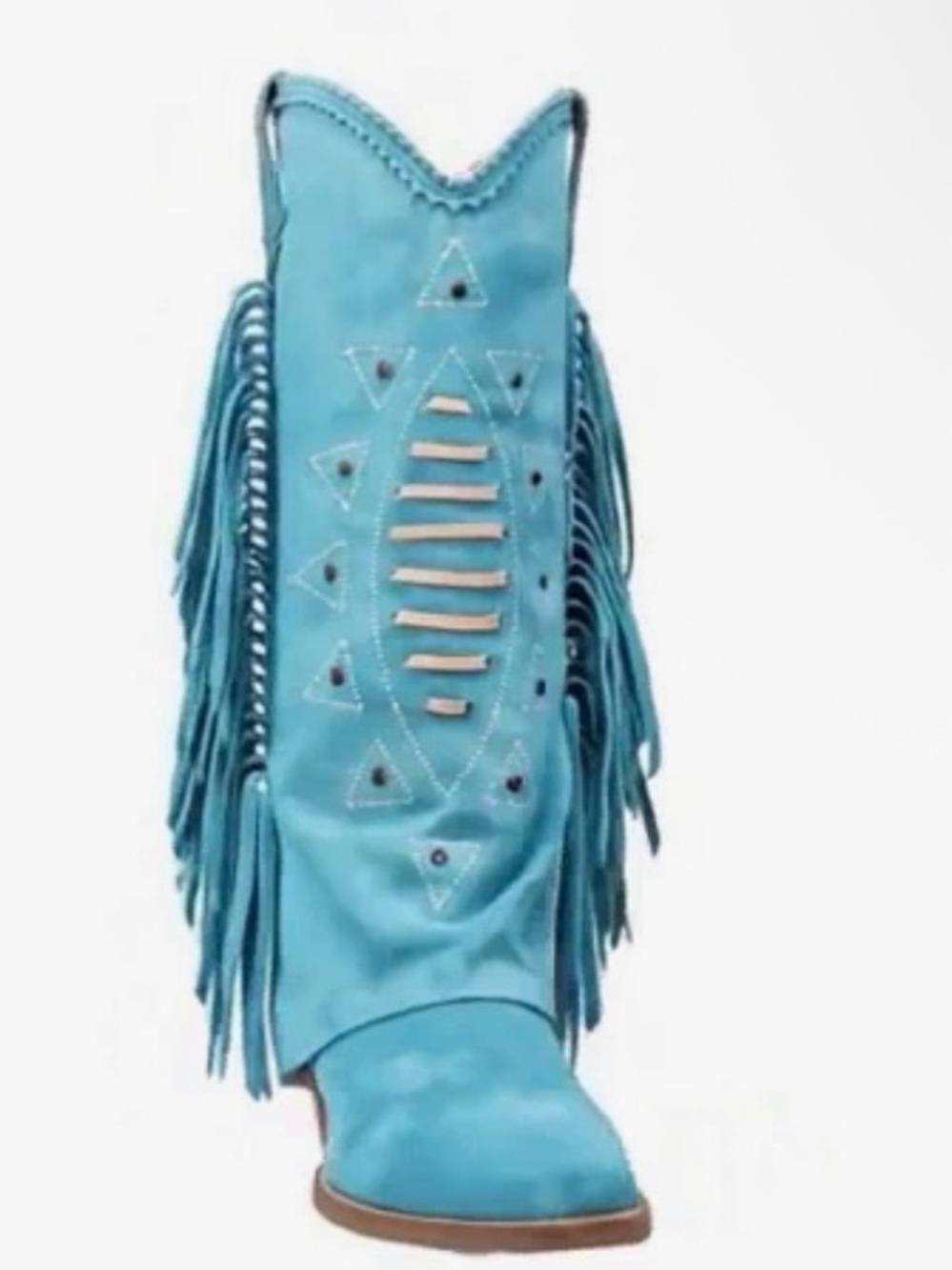 Turquoise Fringe Leather Suede Women's Western Boot - Picture 3 of 7